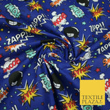 Royal Blue Comic ZAPP POW BOOM Printed Polycotton Dress Craft Fabric 44" 5231