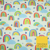 Rainbow Clouds Sky Stars Printed Polycotton Dress Craft Fabric NHS 44" 3 COLOURS