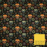 Mexican Ornate Floral Skulls Printed Polycotton Dress Craft Fabric 44" 3 COLOURS