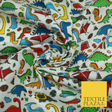 Colourful Cartoon Dinosaurs Printed Polycotton Dress Craft Fabric 44" 3 COLOURS
