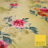 Lemon Gold Floral Printed Soft Micro Velvet Velour Non Stretch Fabric Dress 5246