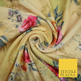 Lemon Gold Floral Printed Soft Micro Velvet Velour Non Stretch Fabric Dress 5246