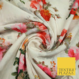 Ivory Cream Floral Printed Soft Micro Velvet Velour Non Stretch Fabric Dress5250