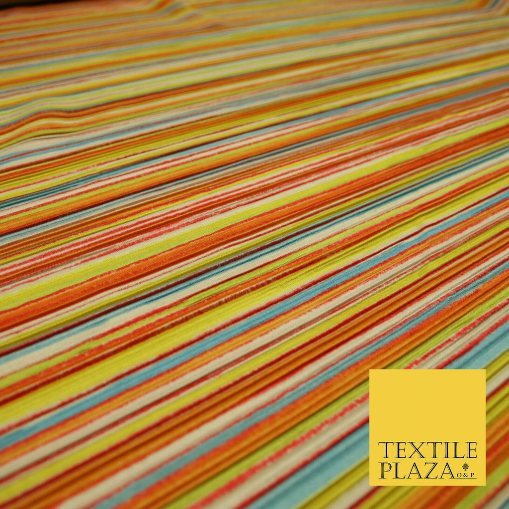 Bright Multicolour Artsy Striped Lines Printed Pleated Plisse Jersey Fabric 5409