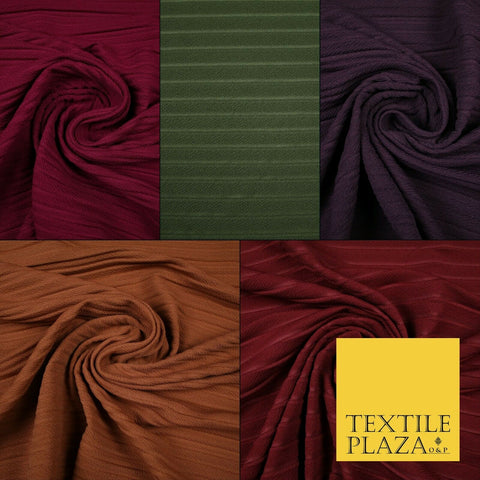 Textured Pleated Crushed Crinkle Textured Ribbed Stretch Jersey Fabric 5 COLOURS
