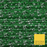 Green Ditsy Mini Floral Cluster Printed Pleated Plisse Satin Dress Fabric 5399