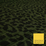 Khaki Green Animal Leopard Spot Printed Pleated Plisse Jersey Dress Fabric 5406