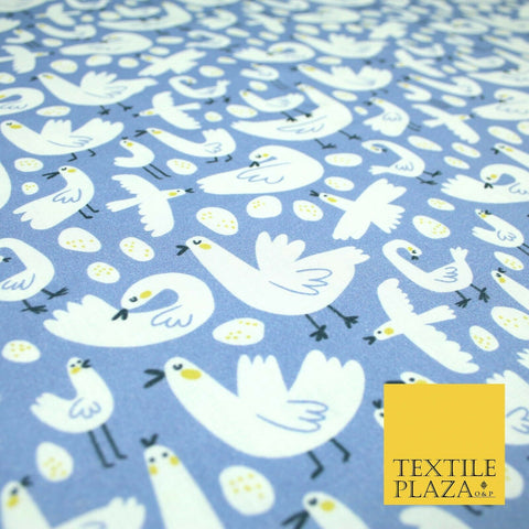 Blue White Chicken Egg Easter Digital Print 100% Cotton Fabric Sewing 58" 5416