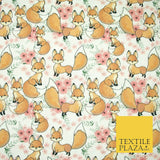 Floral Cute Baby Foxes Animal Digital Print 100% Cotton Fabric Sewing 58" 5417
