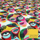 Colourful Abstract Artsy Painted Faces Digital Print 100% Cotton Fabric 58" 5415