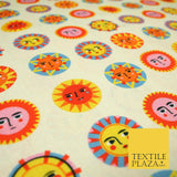 Beige Artsy Colourful Sunshine Faces Digital Print 100% Cotton Fabric 58" 5412