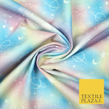 Space Planets Moon Stars Pastel Shaded Digital Print 100% Cotton Fabric 58" 5418