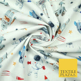Space Robots Astronaut Stars Rockets Digital Print 100% Cotton Fabric 58" 5411