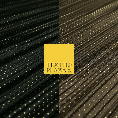 Black Brown Metallic Gold Pin Dot Pleated Plisse Satin Stretch Dress Fabric 58"