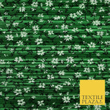 Green White All Over Floral Flower Printed Pleated Plisse Satin Dress Fabric5442