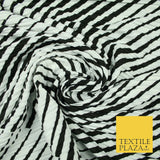 Black White Abstract Zebra Wacky Lines Printed Pleated Plisse Dress Fabric 5443