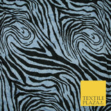 Dusty Blue Black Abstract Zebra Crushed Animal Printed Jersey Fabric 5456