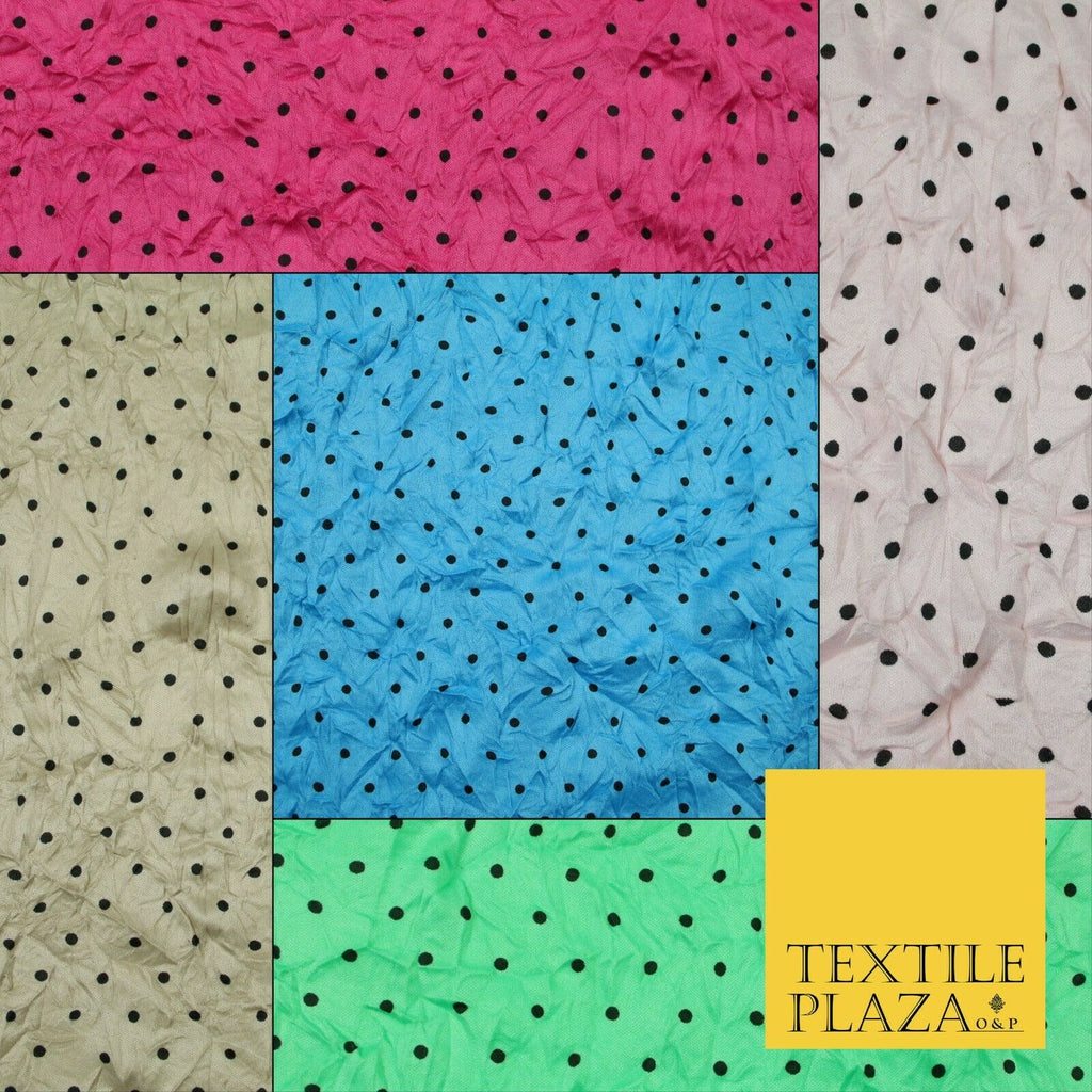 5 COLOURS Crushed Creased 4mm Spotted Polka Dot Polyester Stretch Jersey Fabric