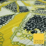 White Yellow Black Ornate Leopard Print Chains Pleated Plisse Satin Fabric 5447