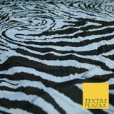 Dusty Blue Black Abstract Zebra Crushed Animal Printed Jersey Fabric 5456