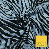 Dusty Blue Black Abstract Zebra Crushed Animal Printed Jersey Fabric 5456