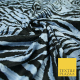 Dusty Blue Black Abstract Zebra Crushed Animal Printed Jersey Fabric 5456
