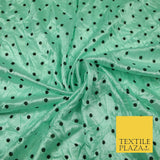 9 COLOURS - Crushed Creased 4mm Spotted Polka Dot Polyester Stretch Satin Fabric