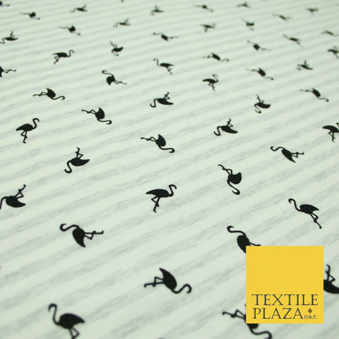 Ivory Striped Flamingo Icon Printed Soft Organic Cotton Jersey Fabric 59" 5491