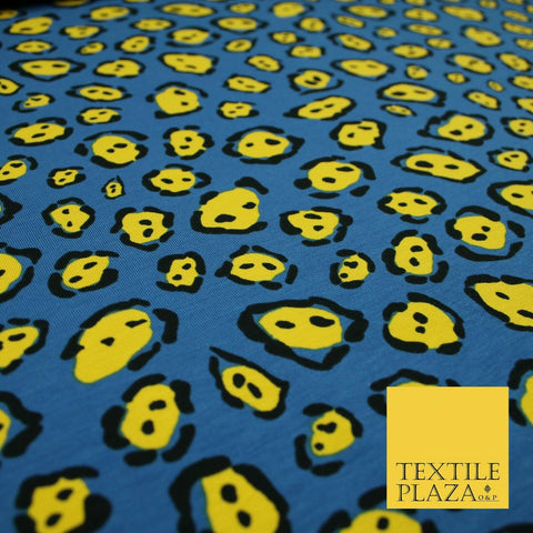 Blue Yellow Wacky Leopard Animal Print Soft Organic Cotton Jersey Fabric 59"5475