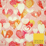 Pink Ornate Valentines Mix Love Hearts Digital Print 100% Cotton Fabric 58" 5501