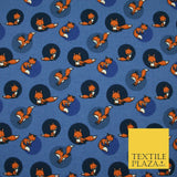 Denim Blue Spotlight Foxes Printed Soft Organic Cotton Jersey Fabric 59" 5474