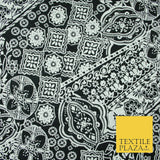 Black White Monotone Ornate Tribal Floral 100% Cotton Lawn Print Dress Fabrics