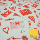 White Red Love Letters Cupid Hearts Digital Print 100% Cotton Fabric 58" 5500