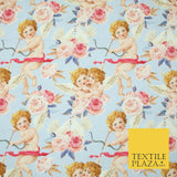 Baby Blue Cupid Love Cherub Doves Floral Digital Print 100% Cotton Fabric 5502
