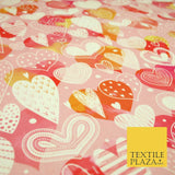 Pink Ornate Valentines Mix Love Hearts Digital Print 100% Cotton Fabric 58" 5501