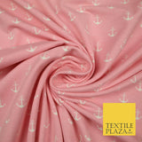 Black Pink Nautical Anchor Printed Soft Organic Cotton Jersey Stretch Fabric 59"