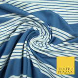 Black Blue Block Pinstriped Lines Printed Soft Organic Cotton Jersey Fabric 59"