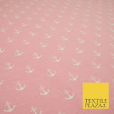 Black Pink Nautical Anchor Printed Soft Organic Cotton Jersey Stretch Fabric 59"