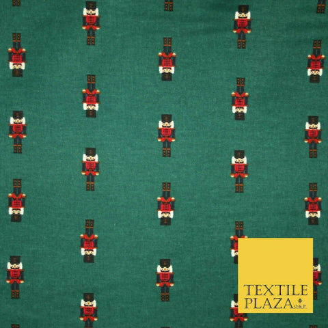 Bottle Green Christmas Nutcracker Brushed Cotton Winceyette Fabric Flannel 5520
