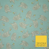 Aqua Blue Swans Princess Crown Kid Brushed Cotton Winceyette Fabric Flannel 5529