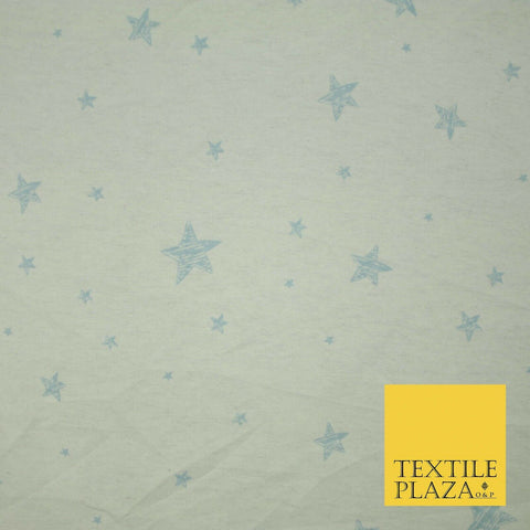 White Baby Blue Sketch Multi Star Brushed Cotton Winceyette Fabric Flannel 5532