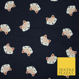 Navy Blue Shy Foxes Playful Kids Brushed Cotton Winceyette Fabric Flannel 5524