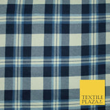 Navy Blue Denim Check Tartan Plaid Brushed Cotton Winceyette Fabric Flannel 5523