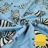 Baby Blue Cheeky Zebra Hearts Brushed Cotton Winceyette Fabric Flannel Kids 5514