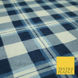 Navy Blue Denim Check Tartan Plaid Brushed Cotton Winceyette Fabric Flannel 5523