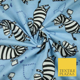 Baby Blue Cheeky Zebra Hearts Brushed Cotton Winceyette Fabric Flannel Kids 5514