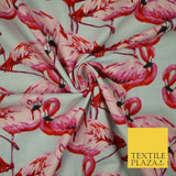 Pale Aqua Blue Large Flamingos Brushed Cotton Winceyette Fabric Flannel 5530
