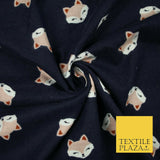 Navy Blue Shy Foxes Playful Kids Brushed Cotton Winceyette Fabric Flannel 5524