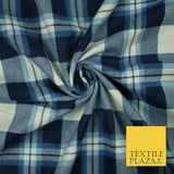 Navy Blue Denim Check Tartan Plaid Brushed Cotton Winceyette Fabric Flannel 5523