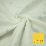 White Baby Blue Sketch Multi Star Brushed Cotton Winceyette Fabric Flannel 5532